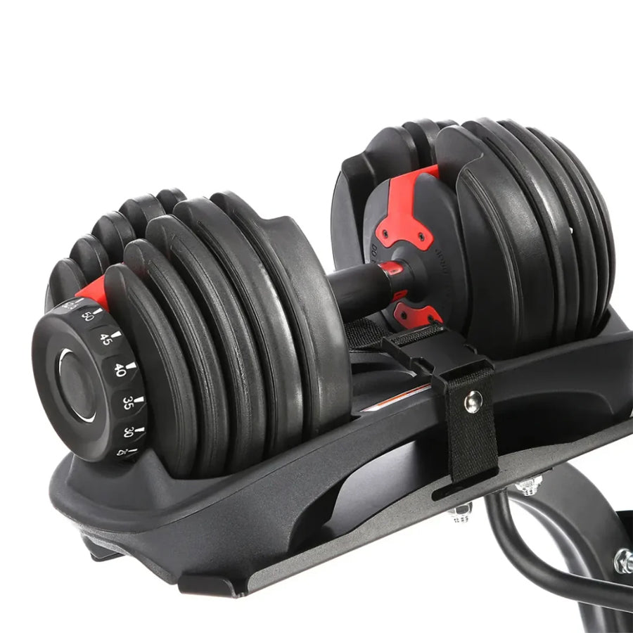 Adjustable Dumbbell Stand – Space-Saving Rack for 24kg & 40kg Dumbbells with Securing Strap – Heavy-Duty Home Gym Storage