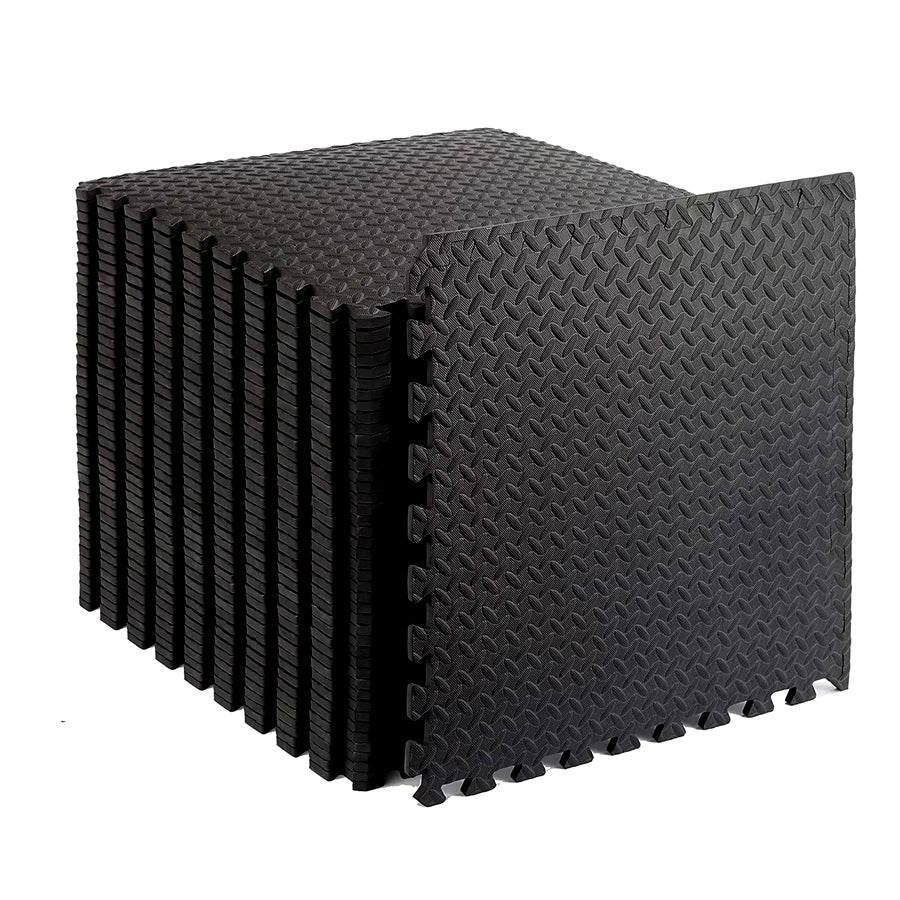 Interlocking Puzzle Exercise Mats – 10mm EVA Foam Tiles with Non-Slip Rubber Top & Shock Absorption – Water-Resistant Home Gym Flooring