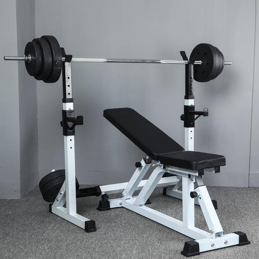 Adjustable Squat & Bench Press Rack – Heavy-Duty Barbell Stand with Spotters & Dip Bars for Home Gym Strength Training