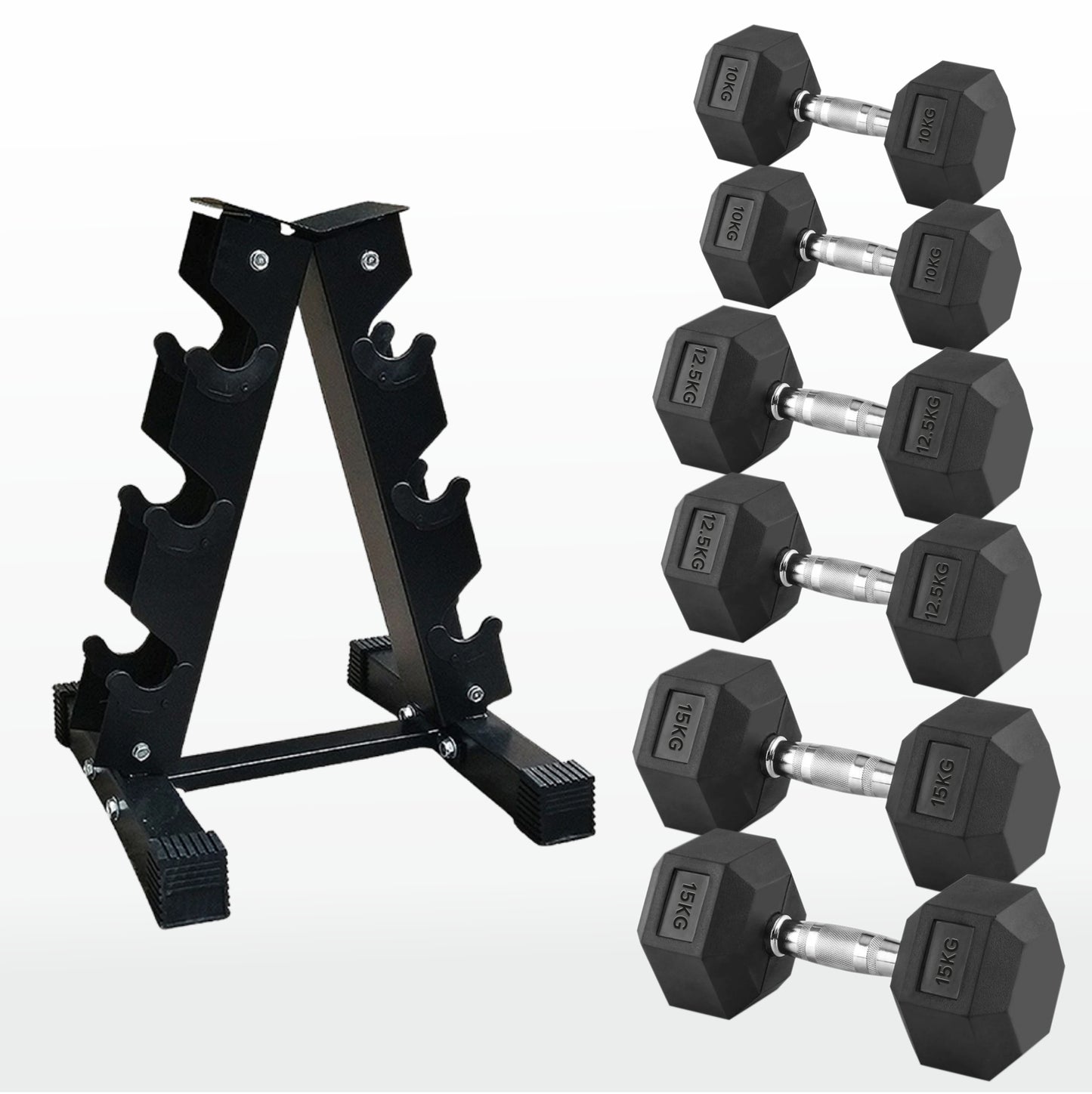Premium Hex Dumbbells – Professional Rubber Coated Weights, Anti-Roll Design, Singles, Pairs or Sets to 60kg for Home Gym Strength Training