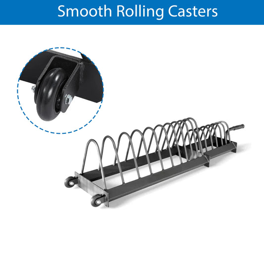 Portable Horizontal Extended Bumper Plate Trolley Rack with Fractional Weight Section, Heavy-Duty Steel, Rolling Wheels for Home & Commercial Gym