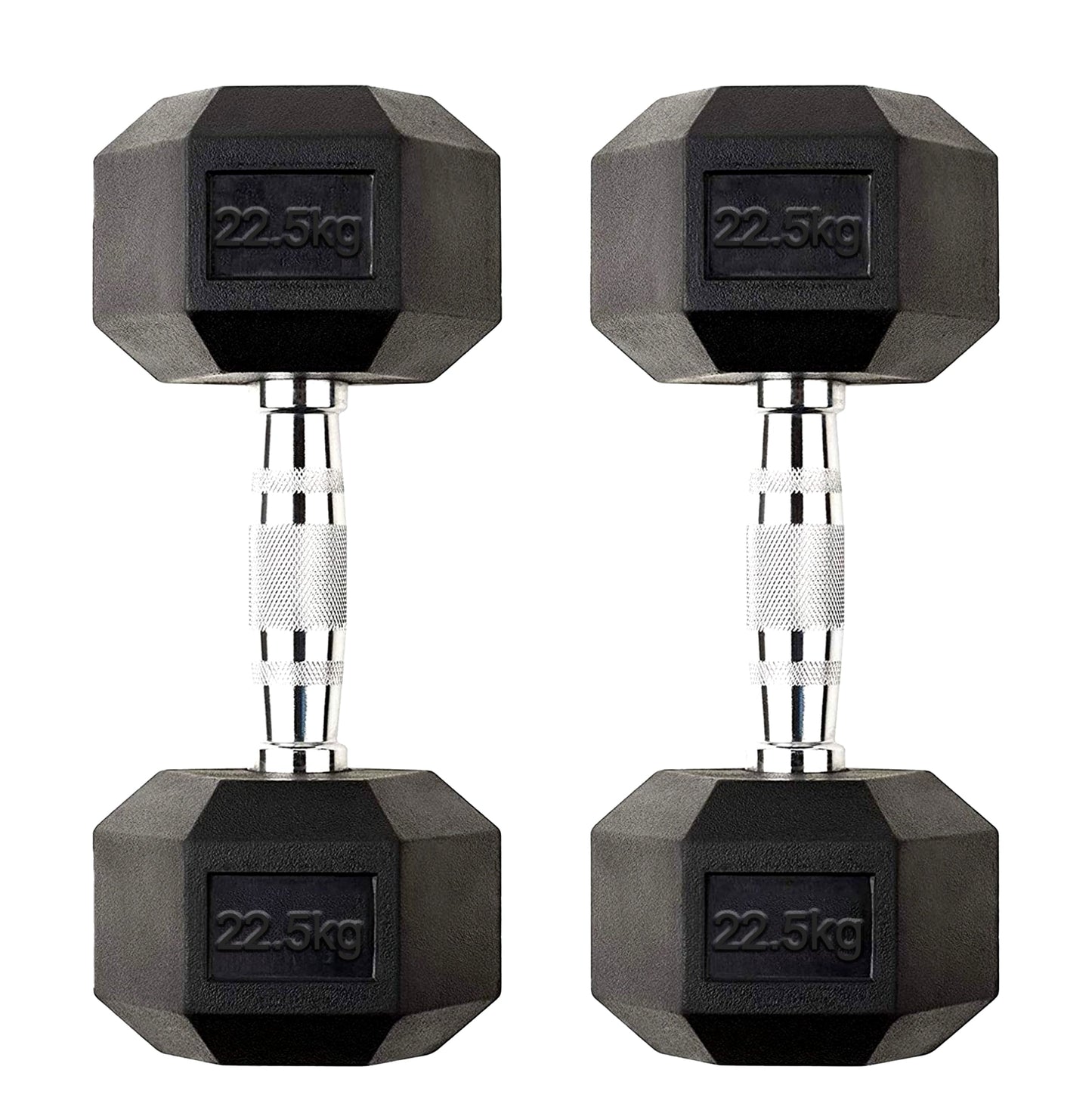 22.5kg Rubber Hex Dumbbells with Heavy Steel Handles – Anti-Roll Free Weights for Strength Training, Muscle Building & Home Gym Power Workouts