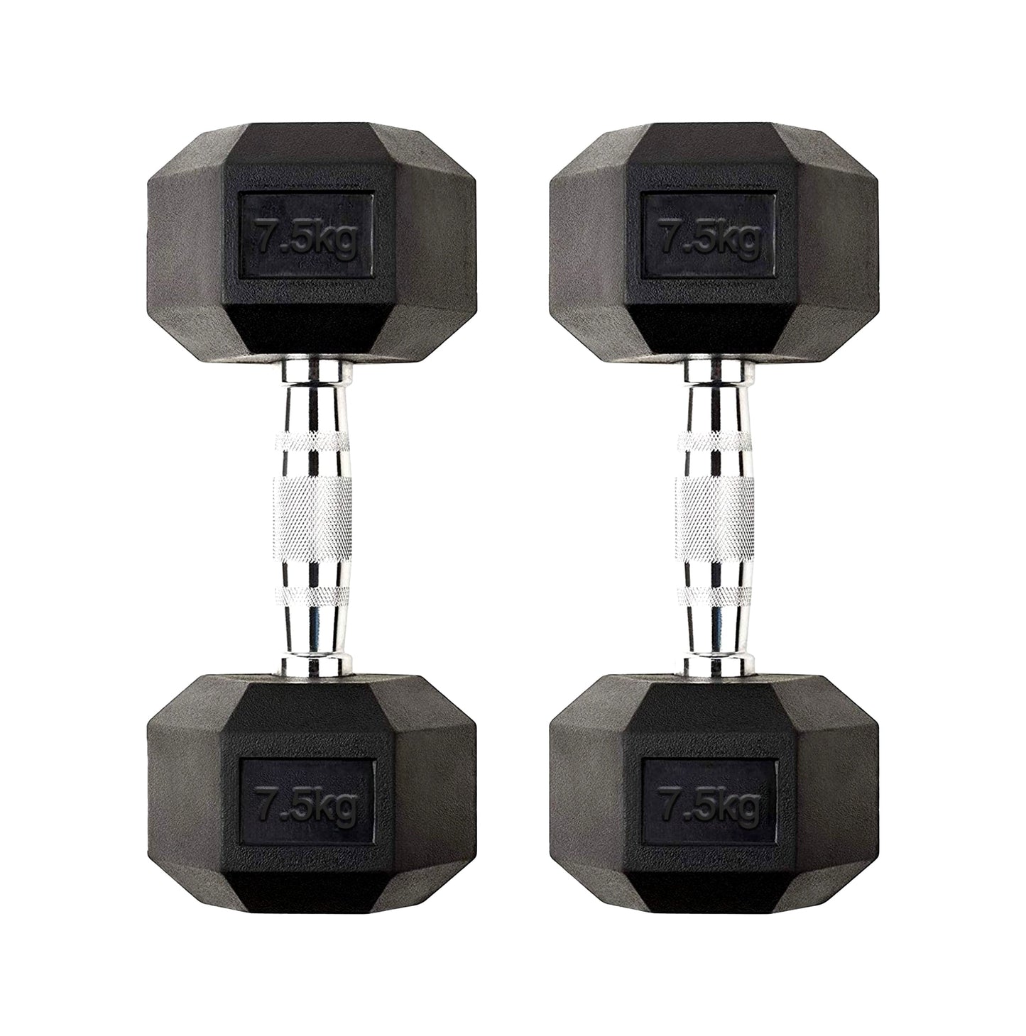 7.5kg Rubber Hex Dumbbells with Anti-Slip Metal Handles – Compact Free Weights for Home Gym Muscle Building, Strength Training & Daily Fitness Use