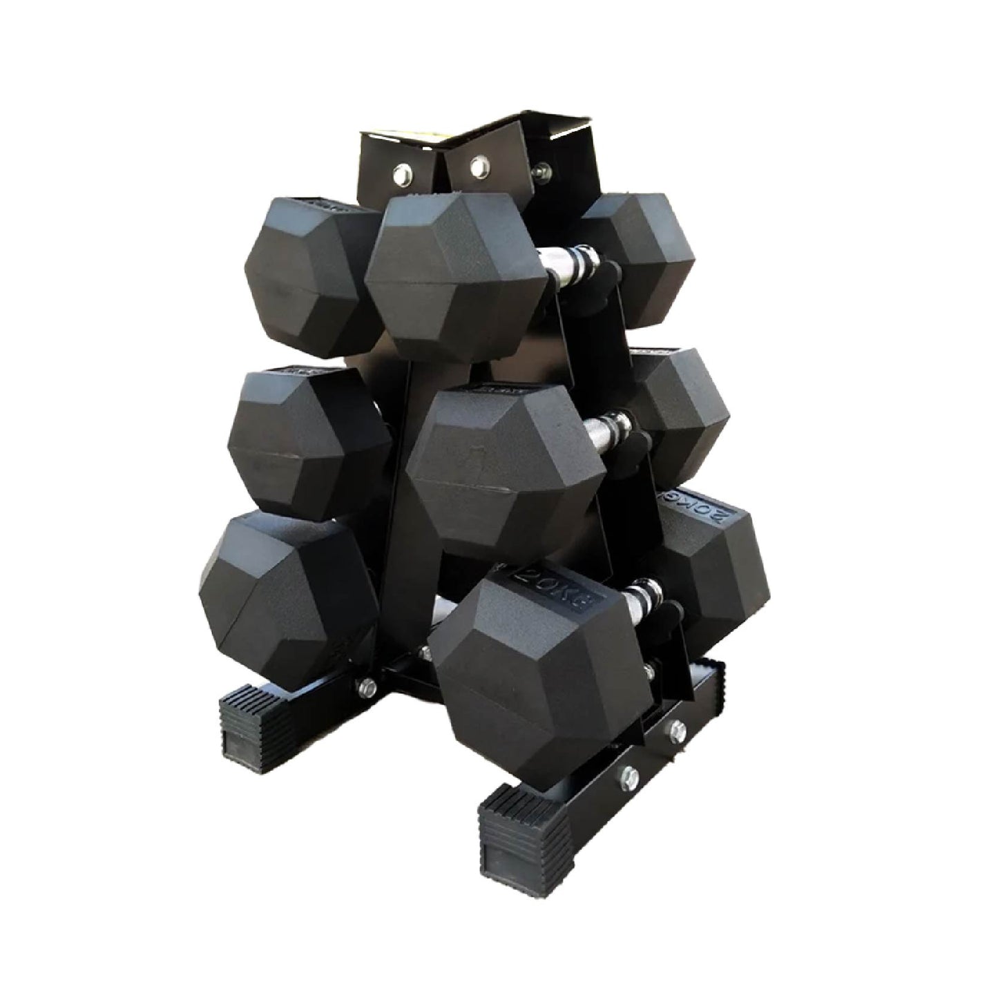 Premium Hex Dumbbells with Storage Rack – Rubber-Coated Cast Iron Weights 2.5kg to 15kg for Home Gym Strength Training