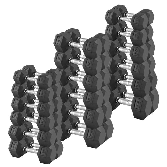 Premium Hex Dumbbells – Professional Rubber Coated Weights, Anti-Roll Design, Singles, Pairs or Sets to 60kg for Home Gym Strength Training