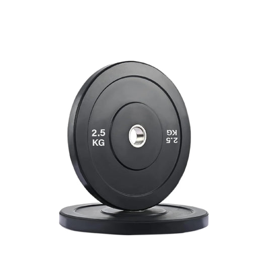 Pair of black weight plates with '2.5 KG' marking on a white background