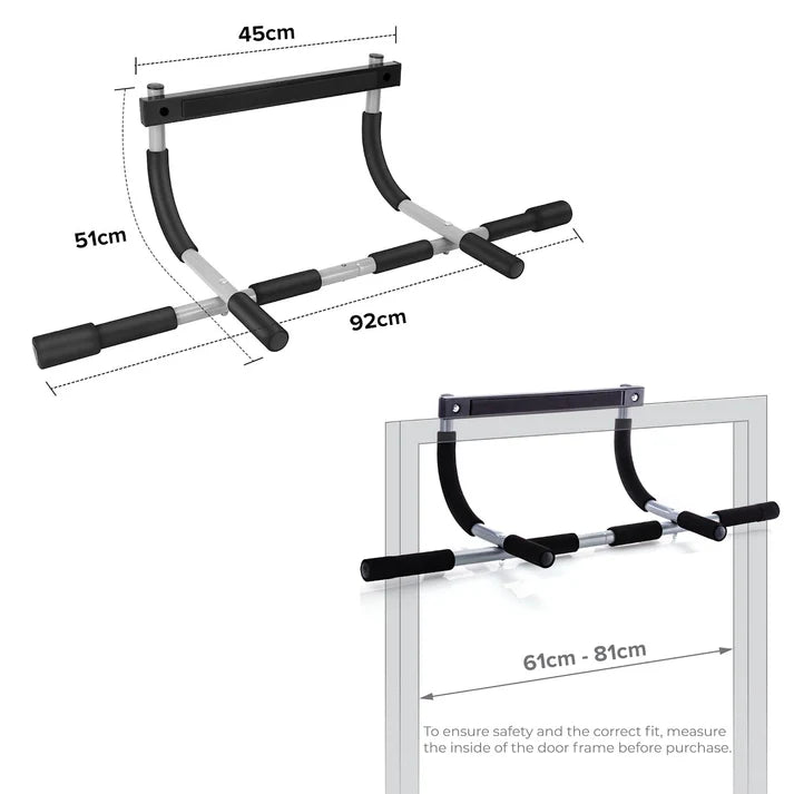 Doorway Pull-Up Bar – No Drilling Required Chin-Up Bar with Padded Multi-Grip Handles, Fits 61–81cm Frames – Heavy-Duty Foldable Upper Body Trainer