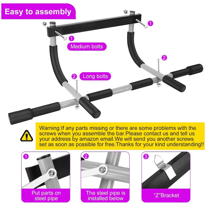 Doorway Pull-Up Bar – No Drilling Required Chin-Up Bar with Padded Multi-Grip Handles, Fits 61–81cm Frames – Heavy-Duty Foldable Upper Body Trainer