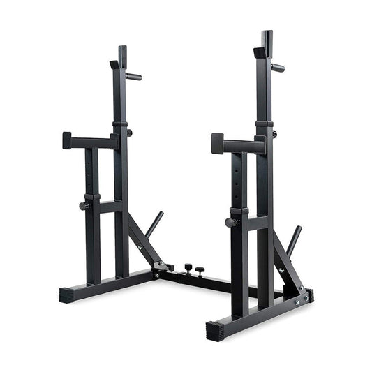 Adjustable Squat & Bench Press Rack – Heavy-Duty Barbell Stand with Spotters & Dip Bars for Home Gym Strength Training