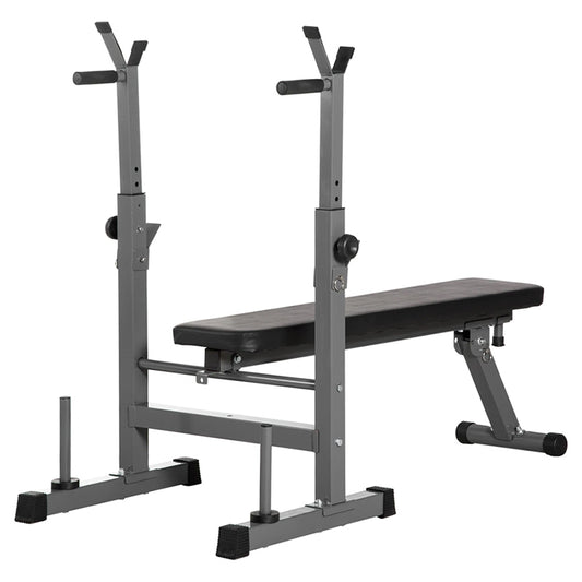 Adjustable Weight Bench with Dip Station & Barbell Rack – 250kg Capacity Heavy-Duty Strength Equipment – Foldable Home Gym Bench with Incline & Flat Positions