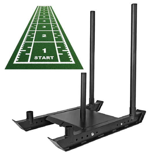 Heavy Duty Push & Pull Sled with 10m Sprint Mat | Numbered Sprint Sled Track for Speed & Strength Training | Durable Training Aid for Athletes & Coaches