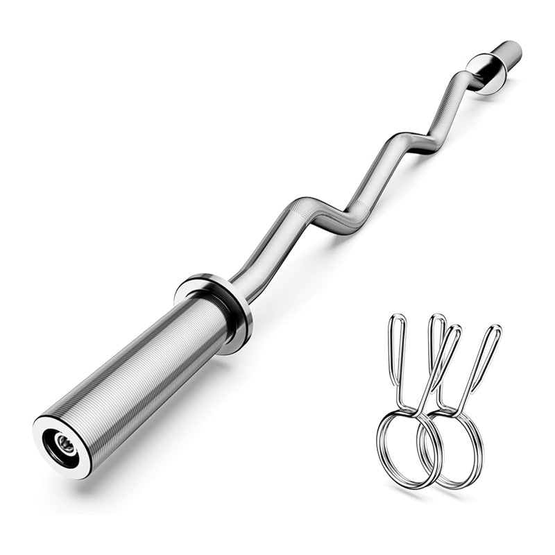 Olympic EZ Curl Bar 47" – Chrome Angled Barbell for Bicep Curls, Squats & Hip Thrusts – 500lb Capacity + 2 Spring Collars – Fits 2" Plates