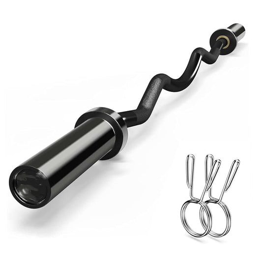 Olympic EZ Curl Bar 47" – Solid Steel Barbell with Knurled Grip & Rotating Sleeves | 2"(No Plates)