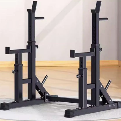 Adjustable Squat & Bench Press Rack – Heavy-Duty Barbell Stand with Spotters & Dip Bars for Home Gym Strength Training