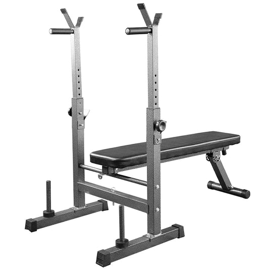 Adjustable Weight Bench with Dip Station & Barbell Rack – 250kg Capacity Heavy-Duty Strength Equipment – Foldable Home Gym Bench with Incline & Flat Positions