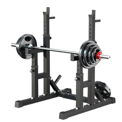 Adjustable Squat & Bench Press Rack – Heavy-Duty Barbell Stand with Spotters & Dip Bars for Home Gym Strength Training