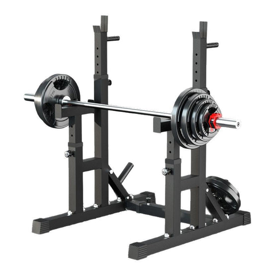 Adjustable Squat & Bench Press Rack – Heavy-Duty Barbell Stand with Spotters & Dip Bars for Home Gym Strength Training