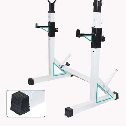 Adjustable Squat & Bench Press Rack – Heavy-Duty Barbell Stand with Spotters & Dip Bars for Home Gym Strength Training
