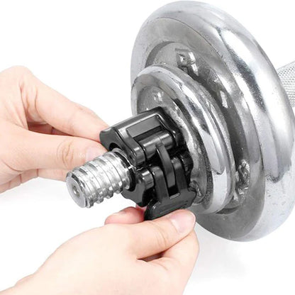 Hand adjusting a metal component on a white background