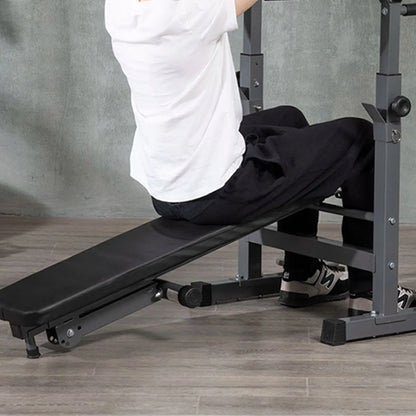 Adjustable Weight Bench with Dip Station & Barbell Rack – 250kg Capacity Heavy-Duty Strength Equipment – Foldable Home Gym Bench with Incline & Flat Positions