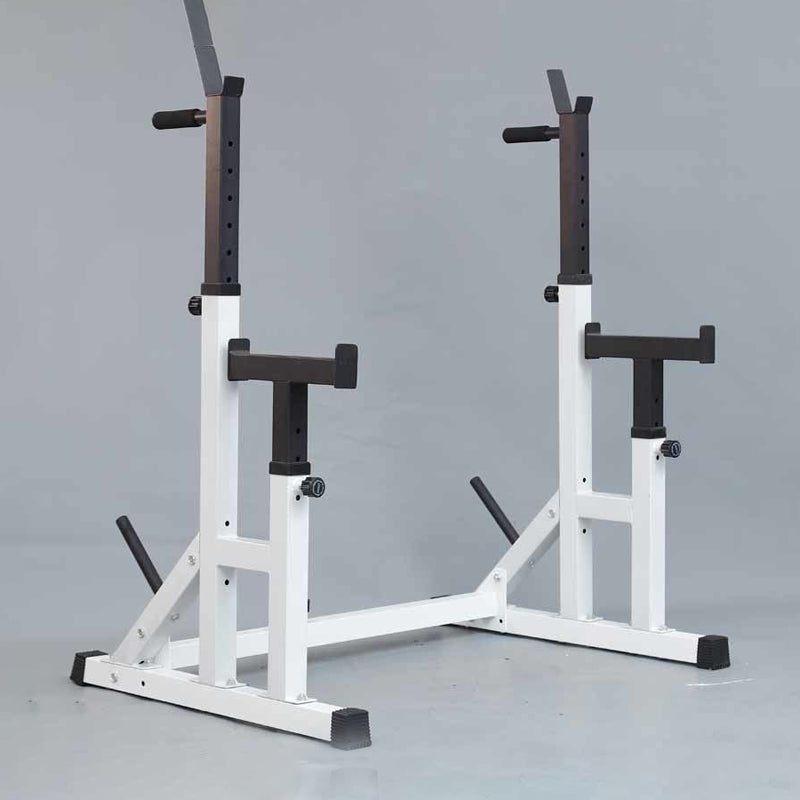 Adjustable Squat & Bench Press Rack – Heavy-Duty Barbell Stand with Spotters & Dip Bars for Home Gym Strength Training