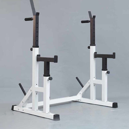 Adjustable Squat & Bench Press Rack – Heavy-Duty Barbell Stand with Spotters & Dip Bars for Home Gym Strength Training