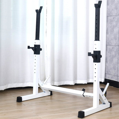 Adjustable Squat & Bench Press Rack – Heavy-Duty Barbell Stand with Spotters & Dip Bars for Home Gym Strength Training