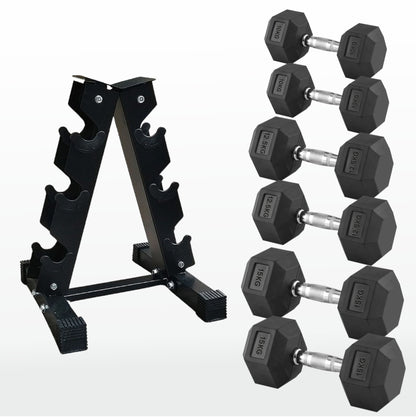 Premium Hex Dumbbells – Professional Rubber Coated Weights, Anti-Roll Design, Singles, Pairs or Sets to 60kg for Home Gym Strength Training