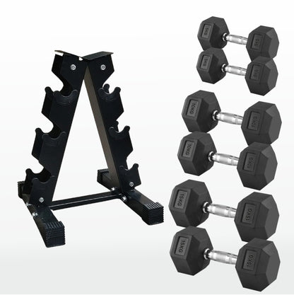 Premium Hex Dumbbells – Professional Rubber Coated Weights, Anti-Roll Design, Singles, Pairs or Sets to 60kg for Home Gym Strength Training