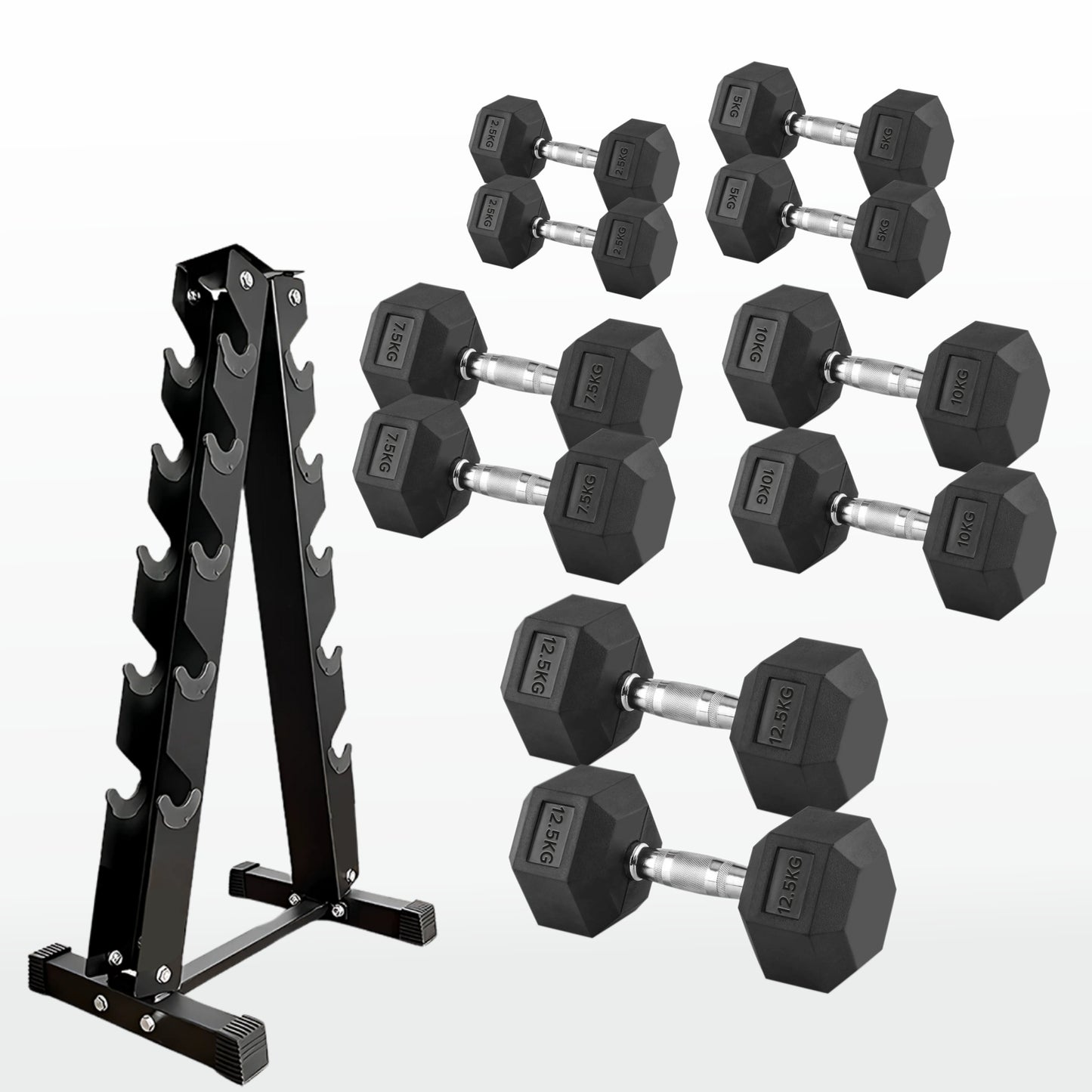 Premium Hex Dumbbells – Professional Rubber Coated Weights, Anti-Roll Design, Singles, Pairs or Sets to 60kg for Home Gym Strength Training