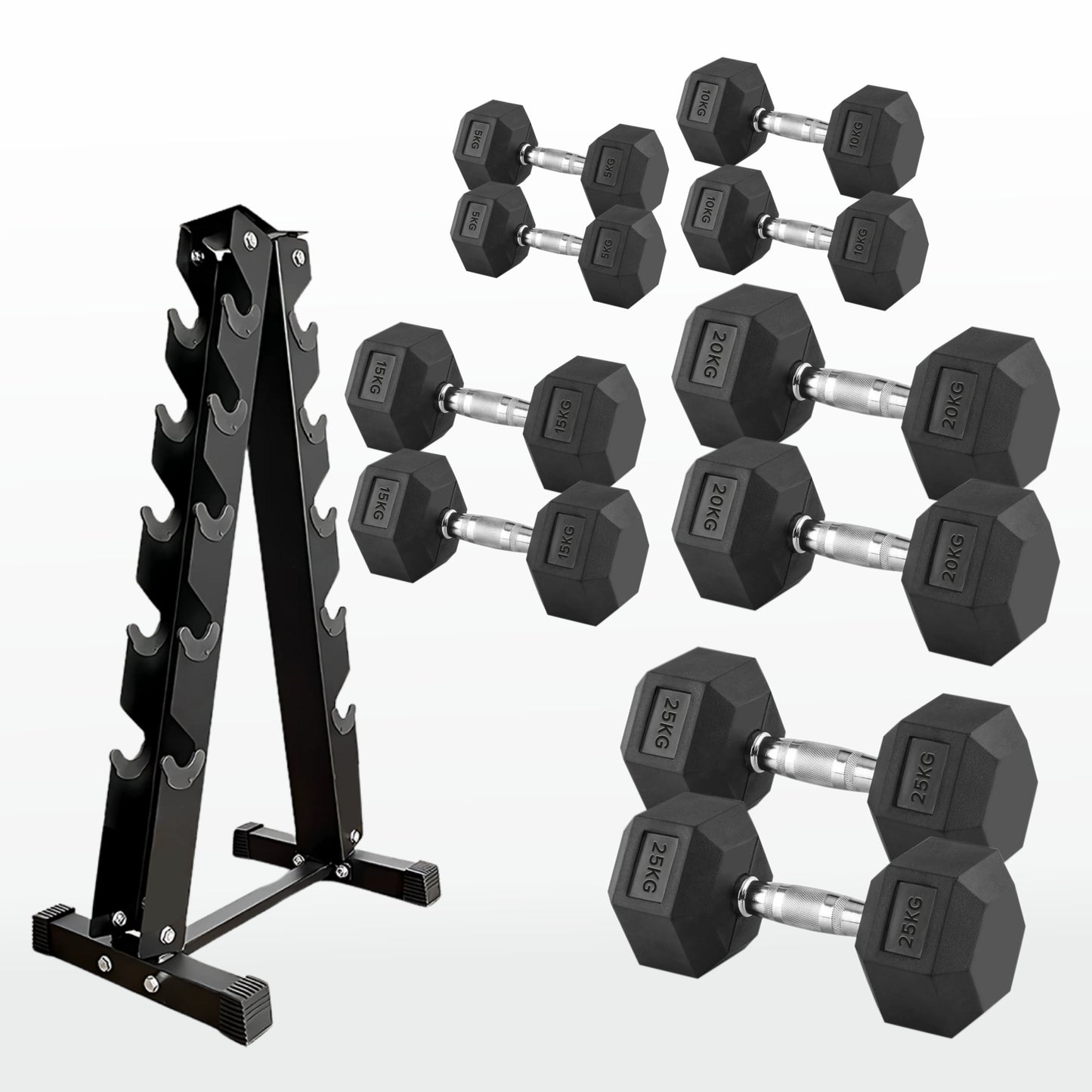 Premium Hex Dumbbells – Professional Rubber Coated Weights, Anti-Roll Design, Singles, Pairs or Sets to 60kg for Home Gym Strength Training