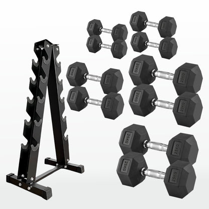 Premium Hex Dumbbells – Professional Rubber Coated Weights, Anti-Roll Design, Singles, Pairs or Sets to 60kg for Home Gym Strength Training