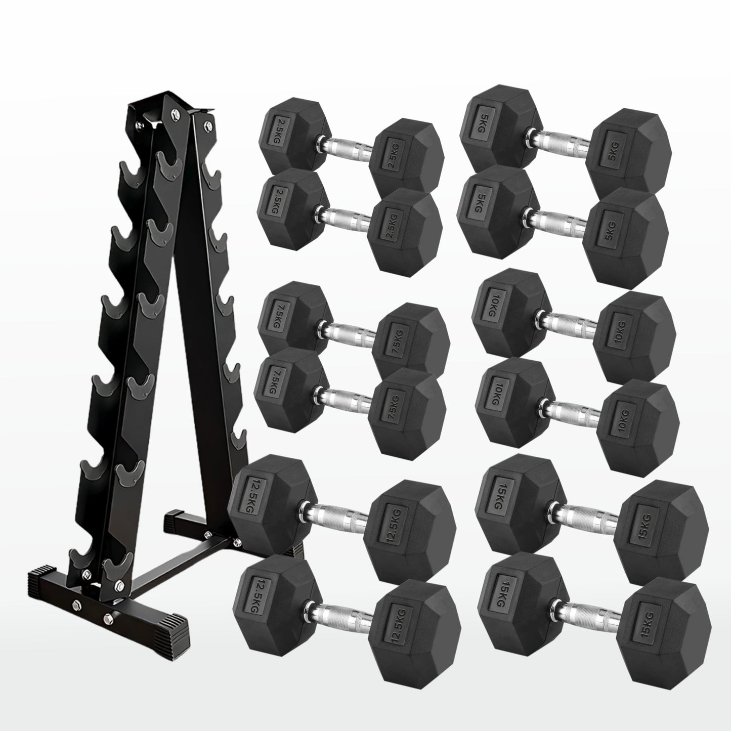 Premium Hex Dumbbells – Professional Rubber Coated Weights, Anti-Roll Design, Singles, Pairs or Sets to 60kg for Home Gym Strength Training