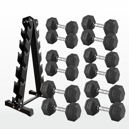 Premium Hex Dumbbells – Professional Rubber Coated Weights, Anti-Roll Design, Singles, Pairs or Sets to 60kg for Home Gym Strength Training