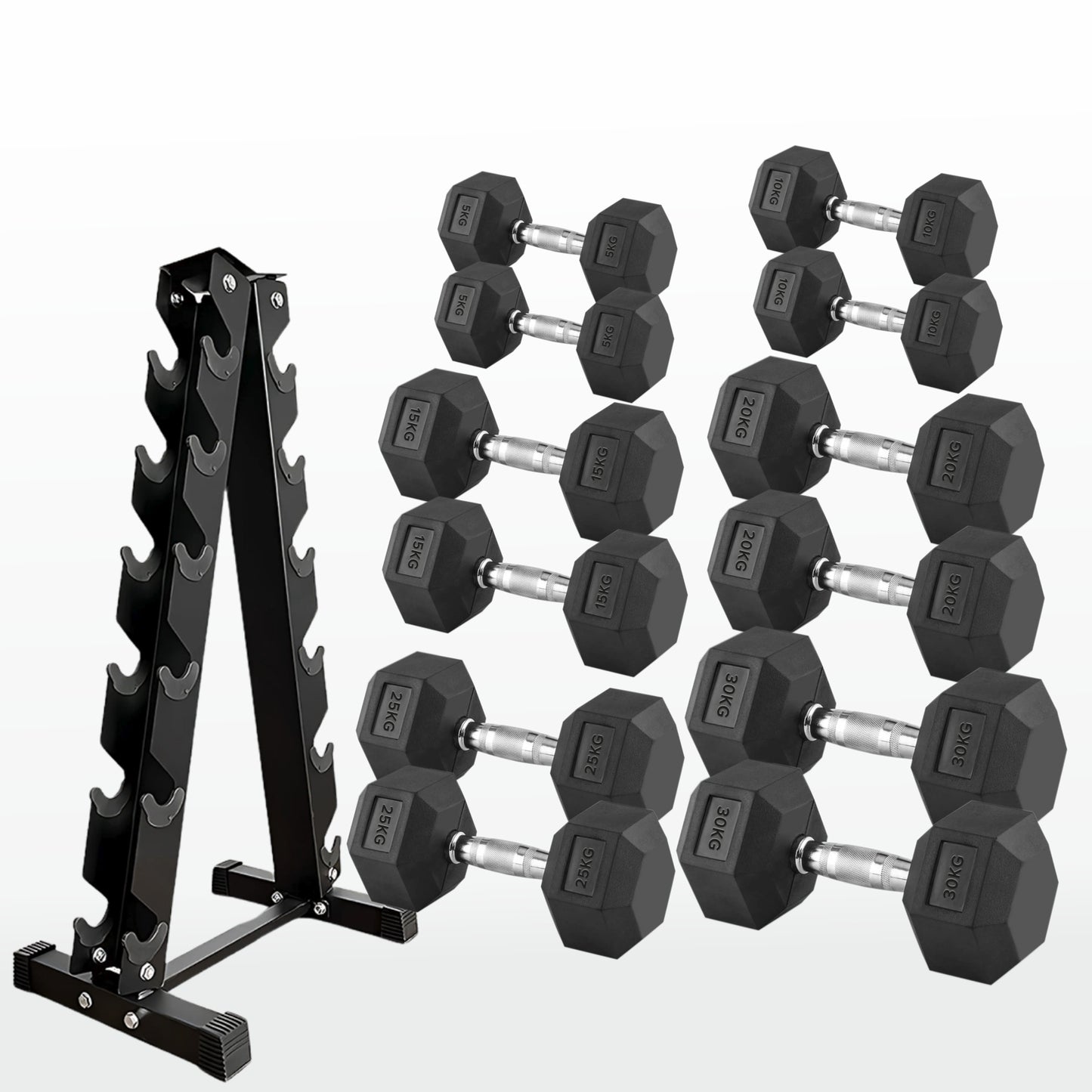 Premium Hex Dumbbells – Professional Rubber Coated Weights, Anti-Roll Design, Singles, Pairs or Sets to 60kg for Home Gym Strength Training