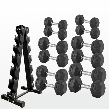 Premium Hex Dumbbells – Professional Rubber Coated Weights, Anti-Roll Design, Singles, Pairs or Sets to 60kg for Home Gym Strength Training
