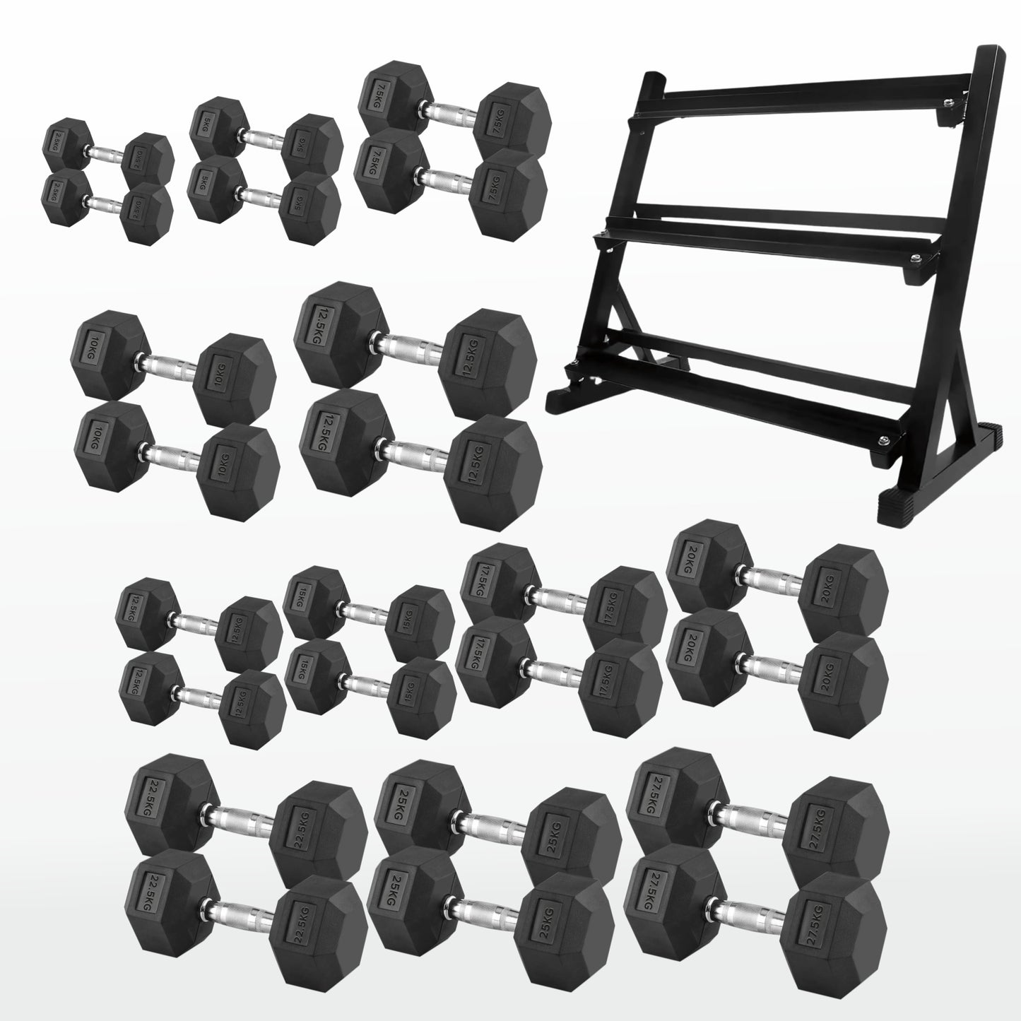 Premium Hex Dumbbells – Professional Rubber Coated Weights, Anti-Roll Design, Singles, Pairs or Sets to 60kg for Home Gym Strength Training