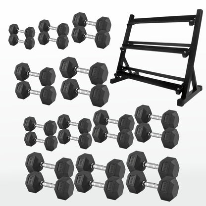 Premium Hex Dumbbells – Professional Rubber Coated Weights, Anti-Roll Design, Singles, Pairs or Sets to 60kg for Home Gym Strength Training