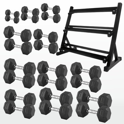 Premium Hex Dumbbells – Professional Rubber Coated Weights, Anti-Roll Design, Singles, Pairs or Sets to 60kg for Home Gym Strength Training