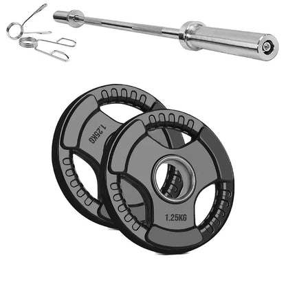 Barbell with weight plates and spring on a white background