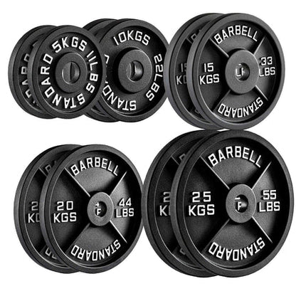 Cast Iron Weight Plates – Premium Strength Training Discs for Home & Commercial Gyms – Singles, Pairs & Full Sets with Optional Barbells