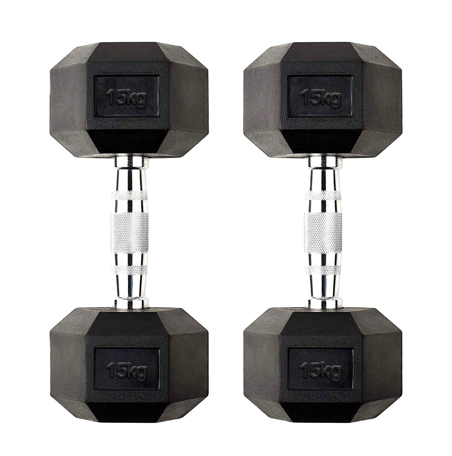 15kg Rubber Hex Dumbbells with Non-Slip Metal Handles – Heavy-Duty Free Weights for Muscle Building, Strength Training & Home Gym Workouts