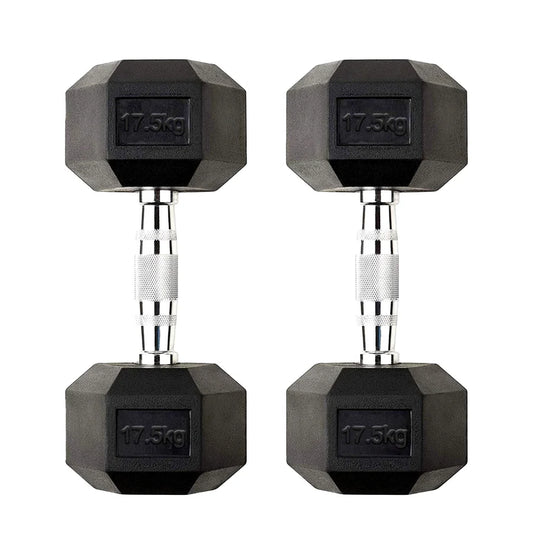 Hex Dumbbell Weights 17.5kg (2 x 17.5kg) – Rubber-Coated Anti-Roll Dumbbells with Knurled Chrome Handles for Strength Training