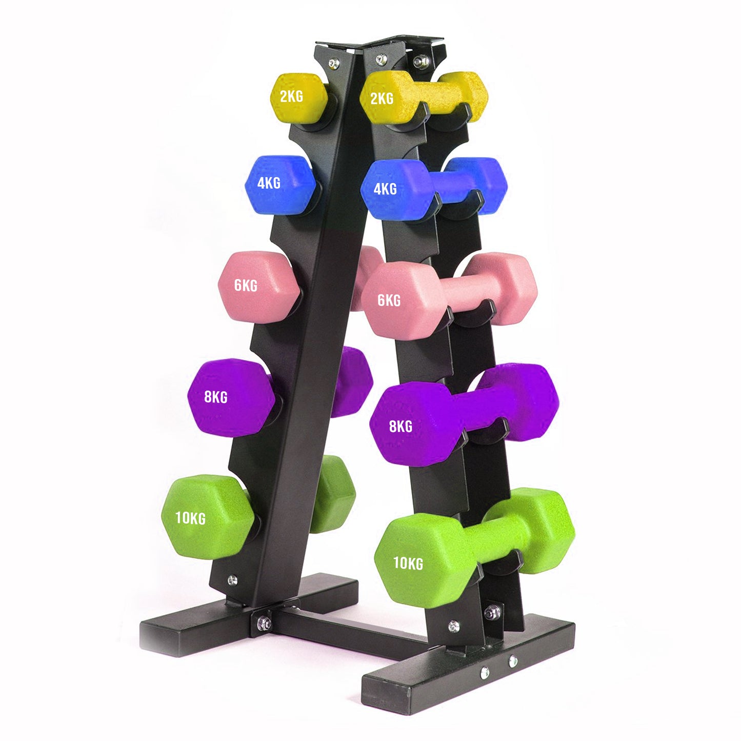 Neoprene Dumbbell Tree Rack – 3-Tier or 5-Tier Space-Saving Stand with Heavy-Duty Steel & Powder-Coated Finish for Home Gym
