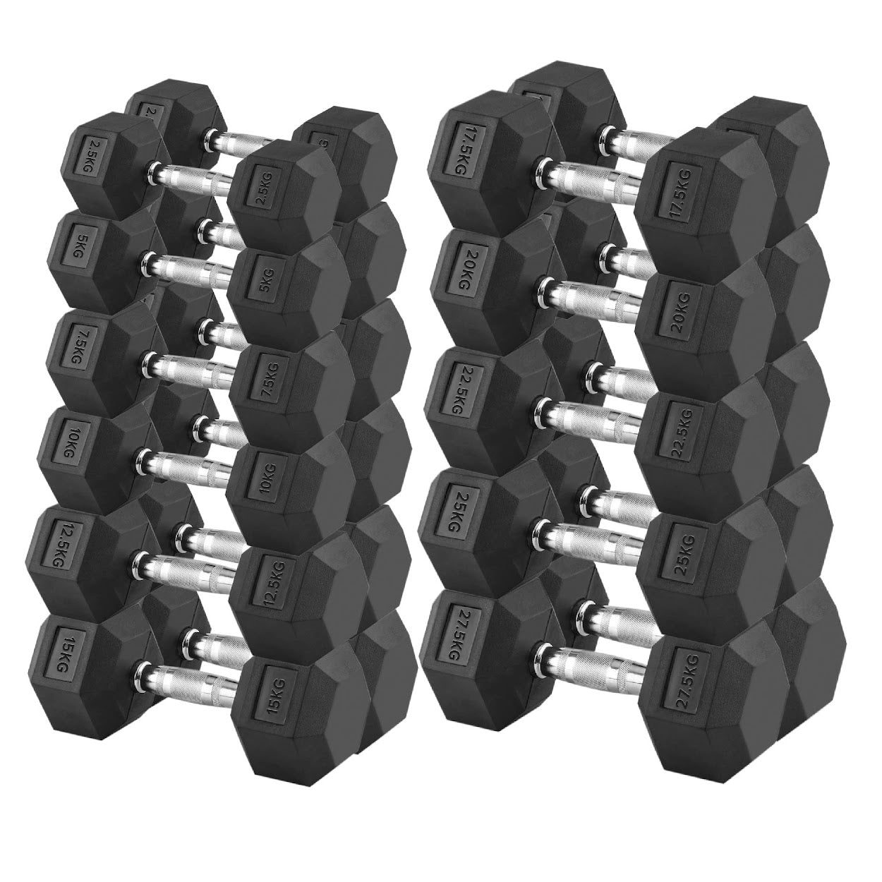 Premium Hex Dumbbells – Professional Rubber Coated Weights, Anti-Roll Design, Singles, Pairs or Sets to 60kg for Home Gym Strength Training