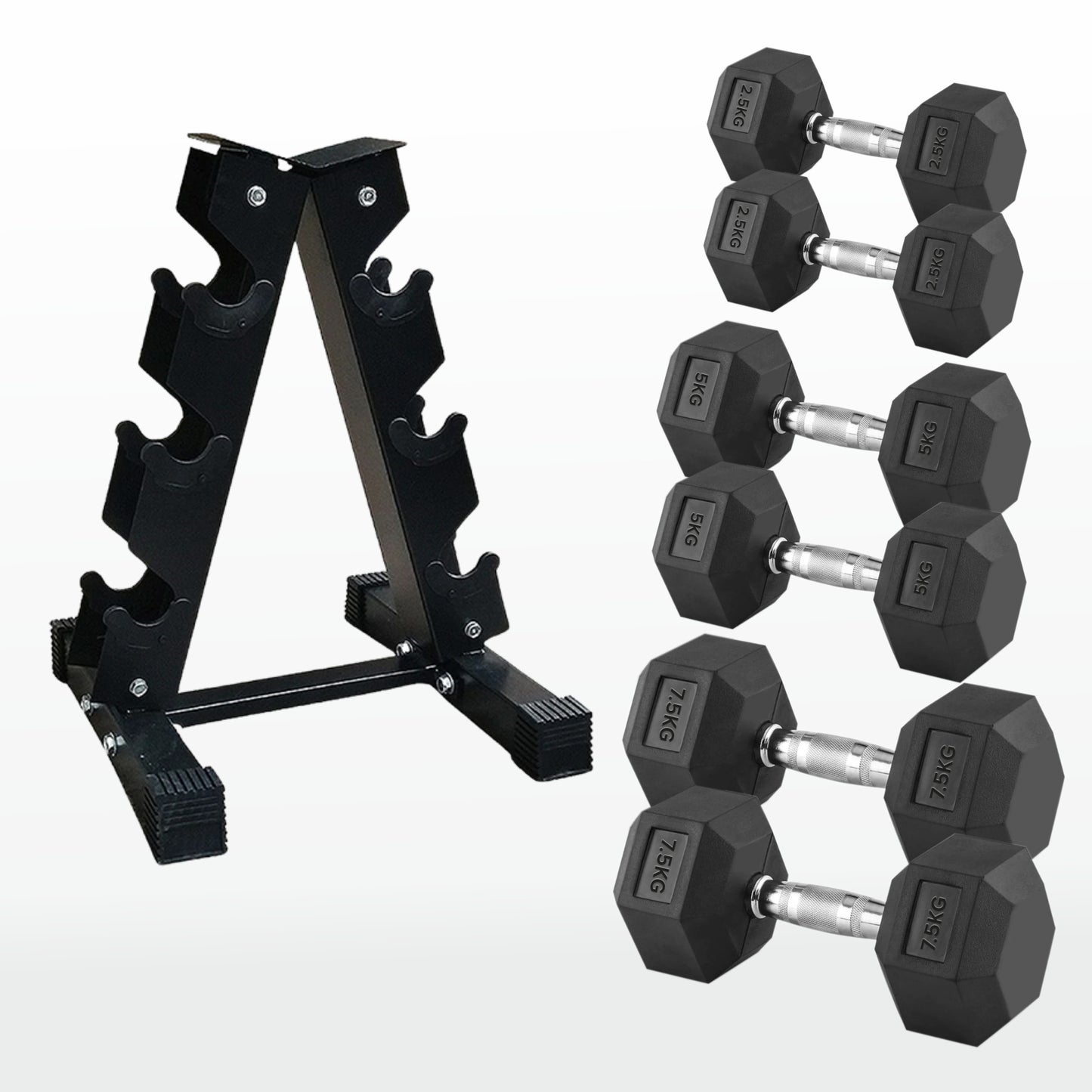 Premium Hex Dumbbells – Professional Rubber Coated Weights, Anti-Roll Design, Singles, Pairs or Sets to 60kg for Home Gym Strength Training