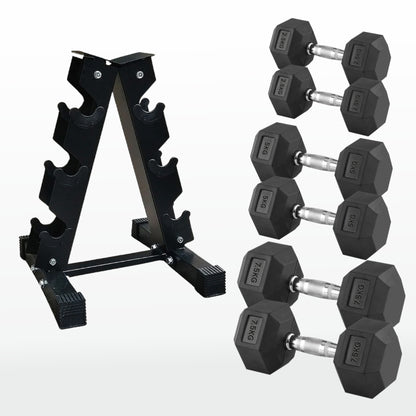 Premium Hex Dumbbells – Professional Rubber Coated Weights, Anti-Roll Design, Singles, Pairs or Sets to 60kg for Home Gym Strength Training