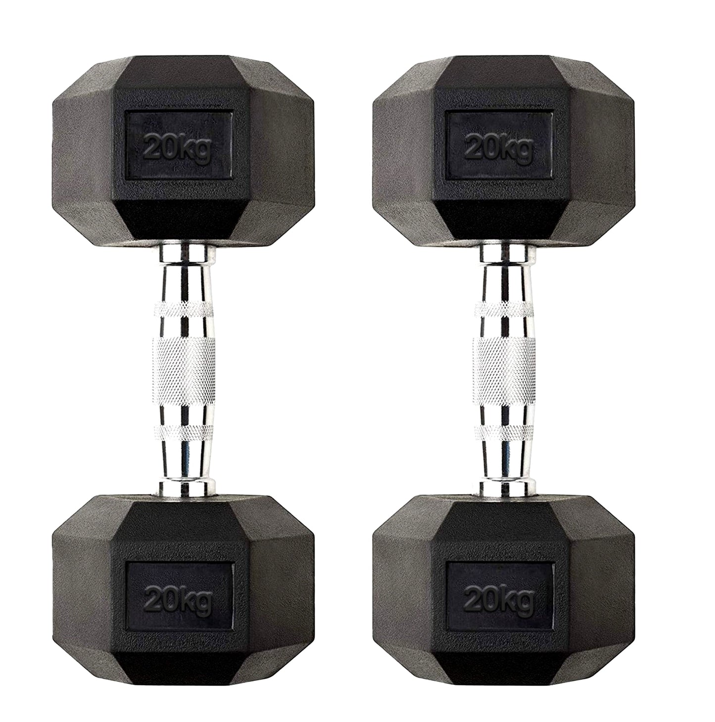 20kg Rubber Hex Dumbbells with Knurled Steel Handles – Heavy Free Weights for Strength Training, Powerlifting & Home Gym Muscle Building