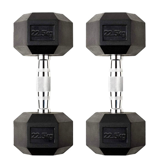 22.5kg Rubber Hex Dumbbells with Heavy Steel Handles – Anti-Roll Free Weights for Strength Training, Muscle Building & Home Gym Power Workouts