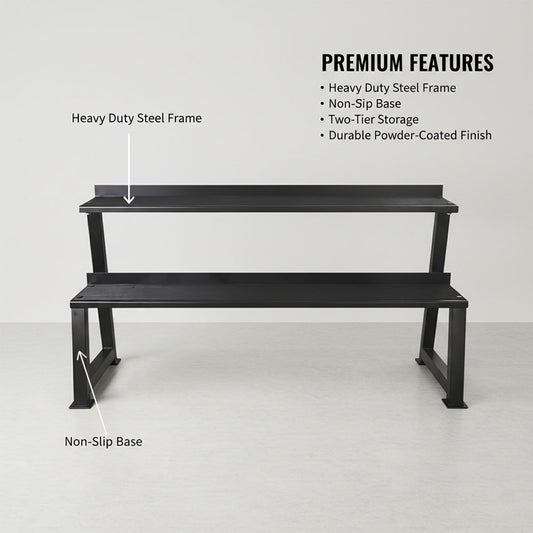 Compact 2-Tier Kettlebell & Dumbbell Rack, Heavy-Duty Metal Weight Storage Stand with Adjustable Spacing & Anti-Slip Pads for Home Gym Organization